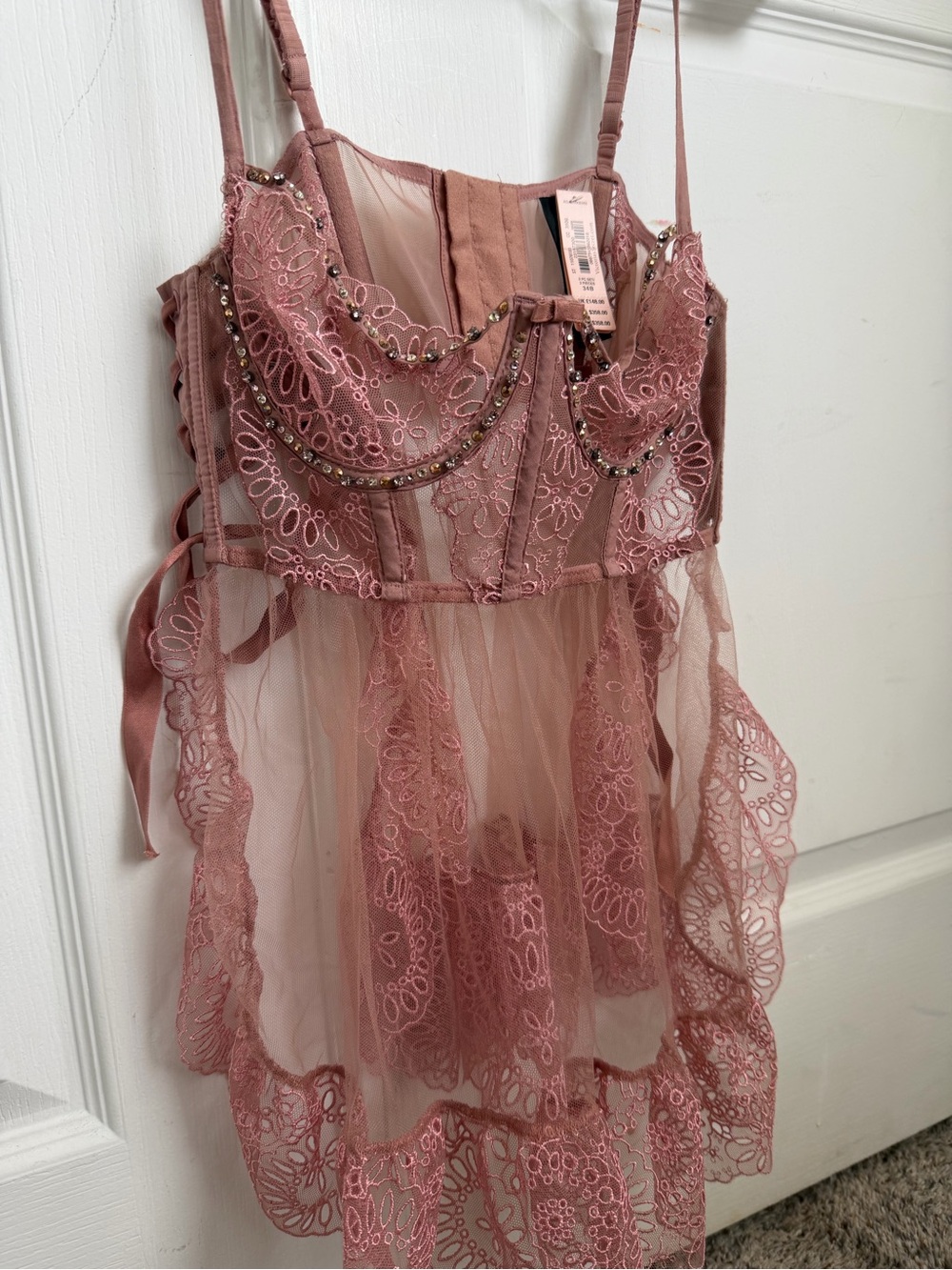 Victoria’s Secret Designer Collection Swarovski Crystal Babydoll 34B Pink NWT